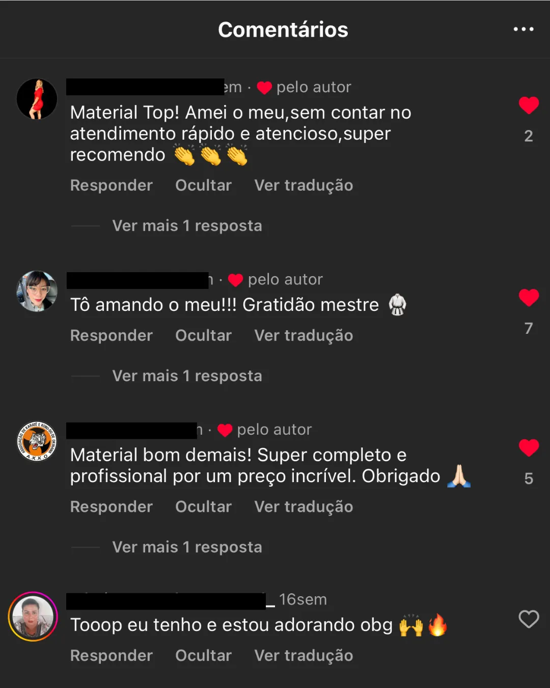 Depoimento de cliente amando o material